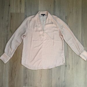 Adrianna Papell Blush Pink Polka Dot Long Sleeve Sleek & Simple Women’s Blouse